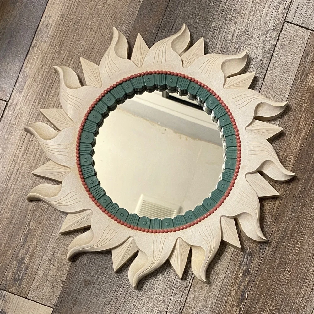 Vintage Home Interiors Cream and Green Decorative Mirror